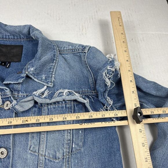 PAIGE Womens Denim Jean Jacket Blue Street Layer Distressed Button Front SMALL - Picture 7 of 11